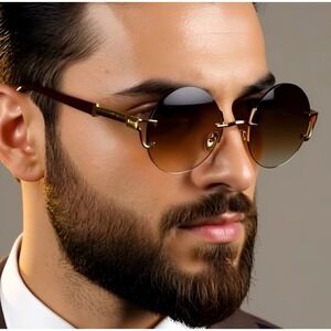 Sunglasses‎ Classic UV400 Protection Gold Frameless Retro Shades Circle Lentes